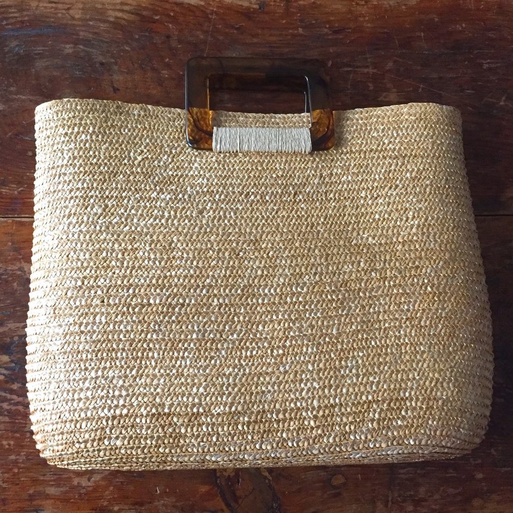 Woven Lucite Handled Beach Carry Bag